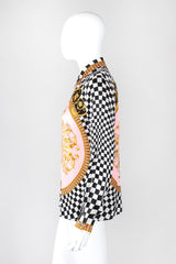 Recess Los Angeles Vintage Escada Checkered Baroque Versace Print Silk Shirt