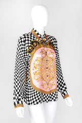 Recess Los Angeles Vintage Escada Checkered Baroque Versace Print Silk Shirt