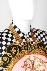 Recess Los Angeles Vintage Escada Checkered Baroque Versace Print Silk Shirt