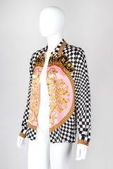 Recess Los Angeles Vintage Escada Checkered Baroque Versace Print Silk Shirt