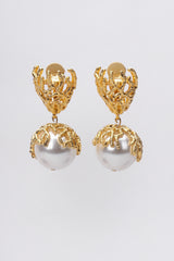 Recess Los Angeles Vintage Escada Branch Coral Pearl Drop Earrings