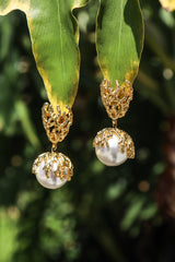 Recess Los Angeles Vintage Escada Branch Coral Pearl Drop Earrings