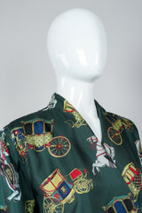 Vintage Escada Horse & Carriage Print Silk Surplice neckline