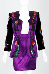 Vintage Escada Magical Embellished Satin Velvet Jacket & Skirt Suit on Mannequin Open at Recess