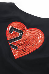 Vintage Escada Sequined Heart Silk Top heart sequin appliqué at Recess Los Angeles