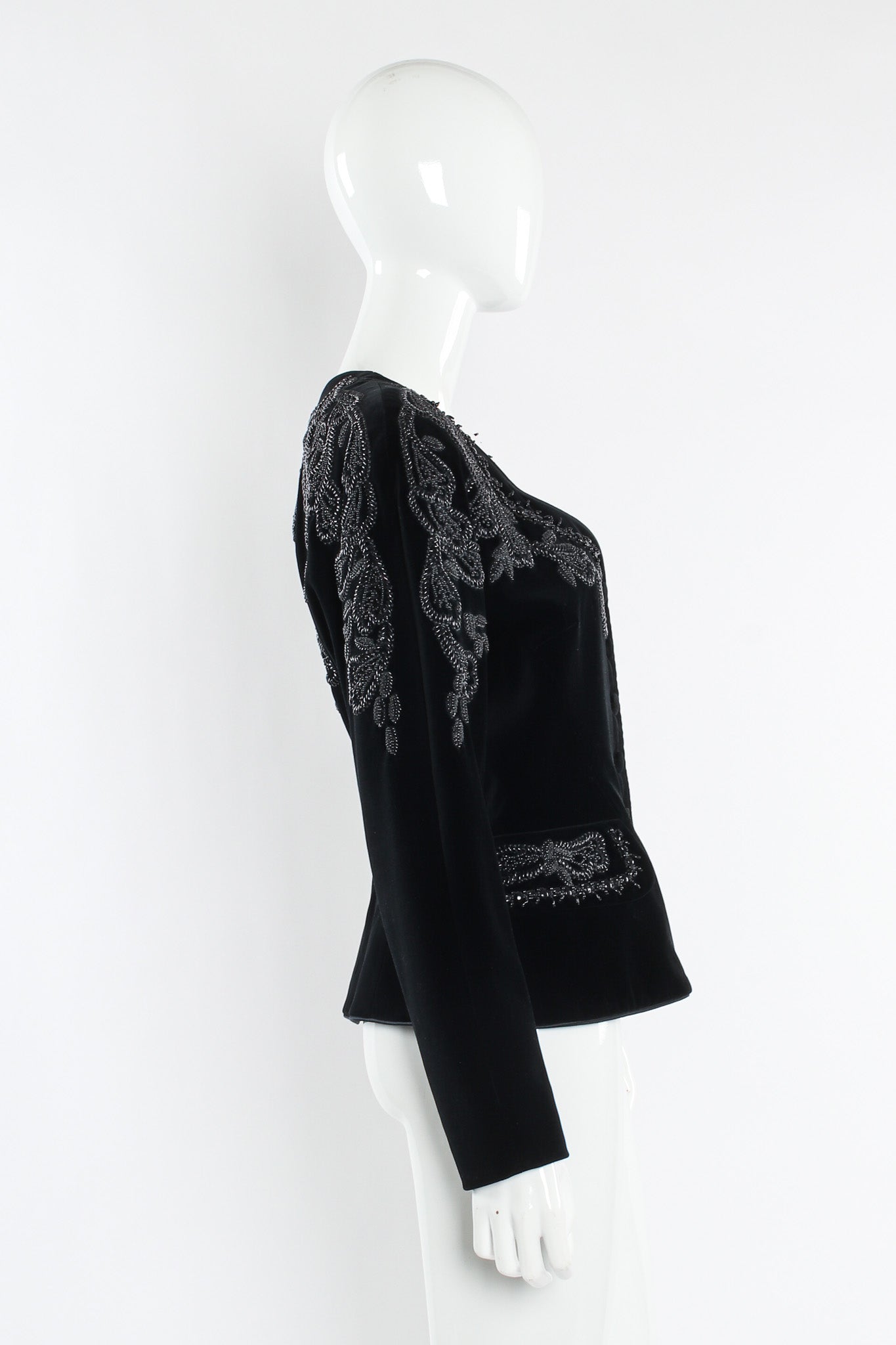 Vintage Escada Matador Beaded Velvet Jacket mannequin side  @ Recess LA