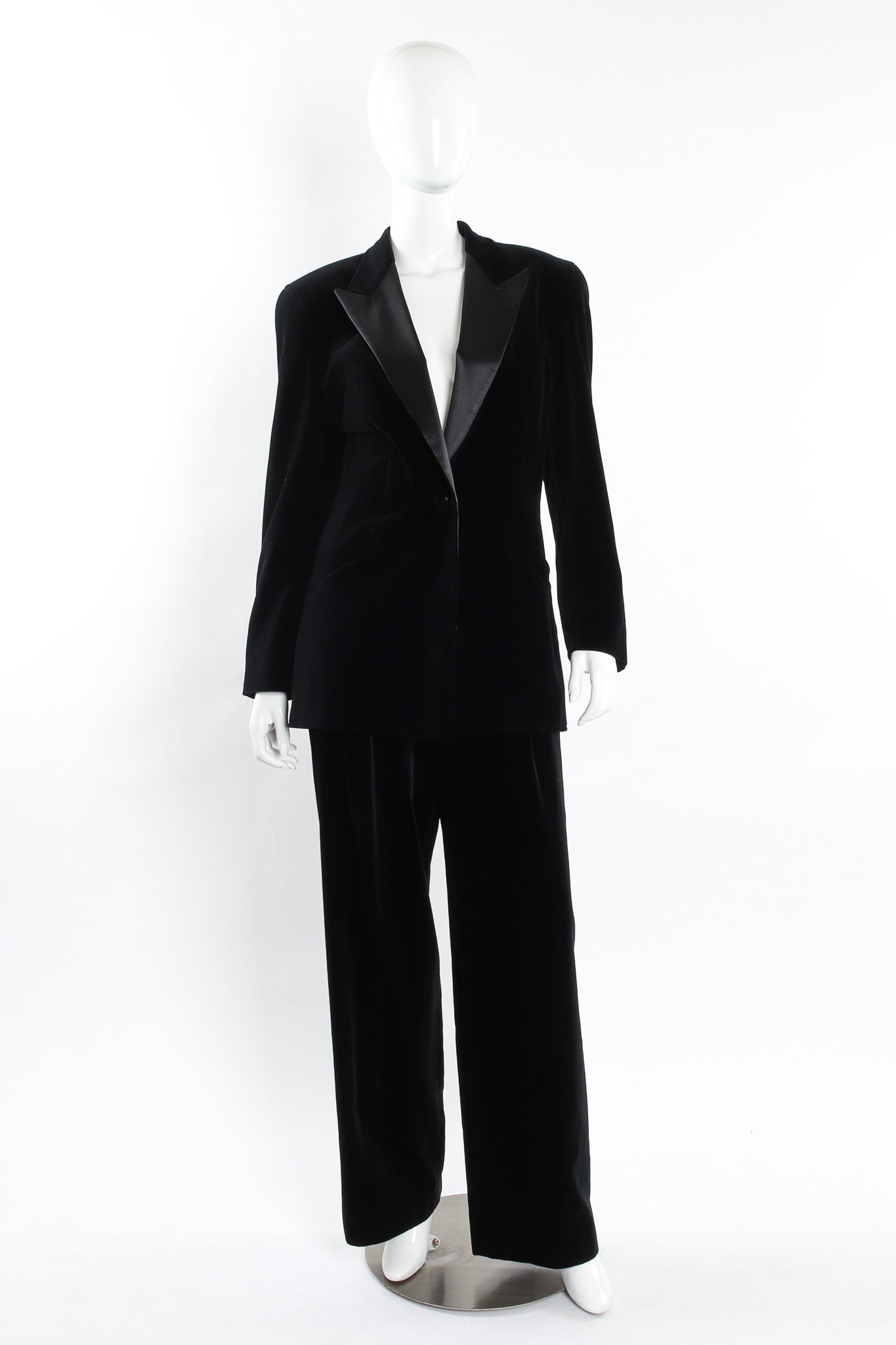Vintage Escada by Margaretha Ley Velvet Blazer & Pant Suit Set mannequin front @ Recess LA