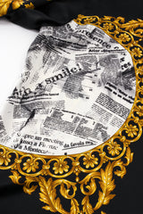 Vintage Escada Baroque Newspaper Print Shirt Galliano Inspired print detail back at Recess LA