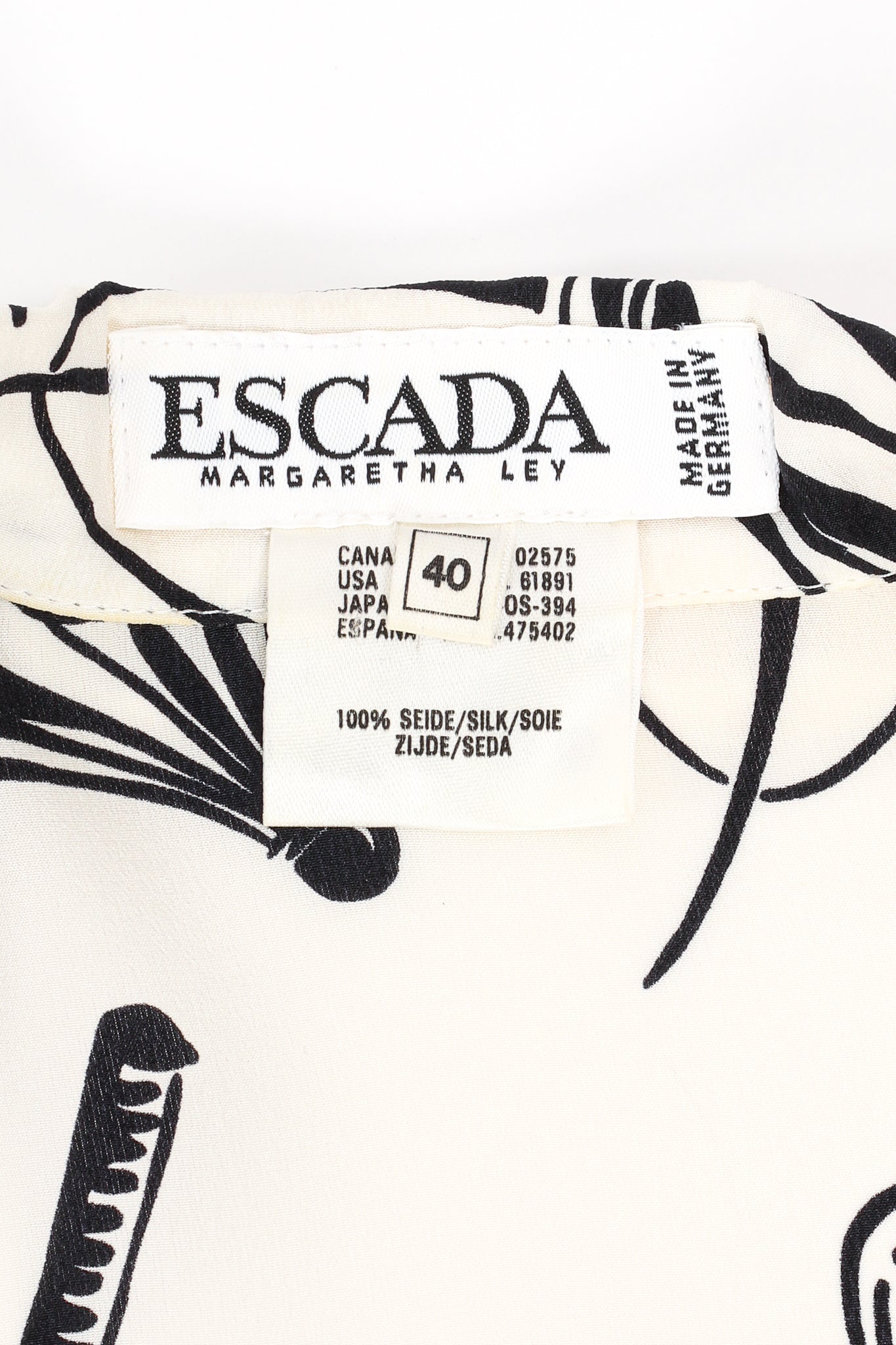 Vintage Escada Racquet Sport Print Silk Shirt label at Recess Los Angeles