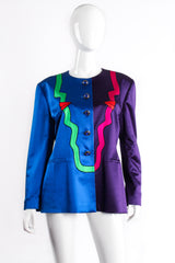 Vintage Escada Profile Color Block Satin Jacket Schiaparelli on Mannequin front at Recess LA