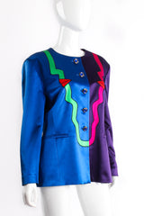 Vintage Escada Profile Color Block Satin Jacket Schiaparelli on Mannequin angle at Recess LA