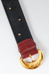 Wide cinnamon brown leather belt with gold sunshine studs by Escada back of buckle @recessla