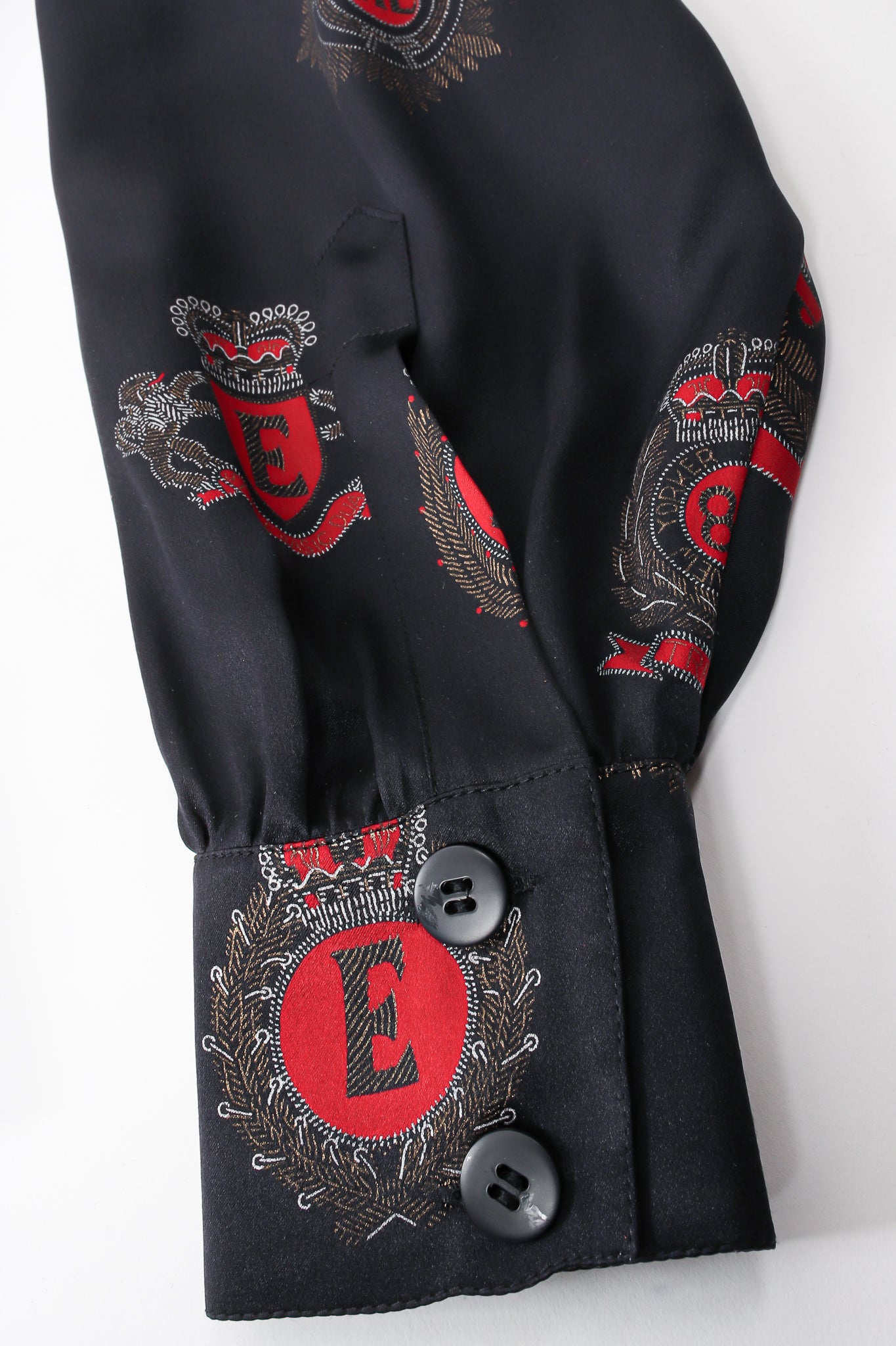 Vintage Escada Emblem Crest Print Blouse sleeve cuff at Recess Los Angeles