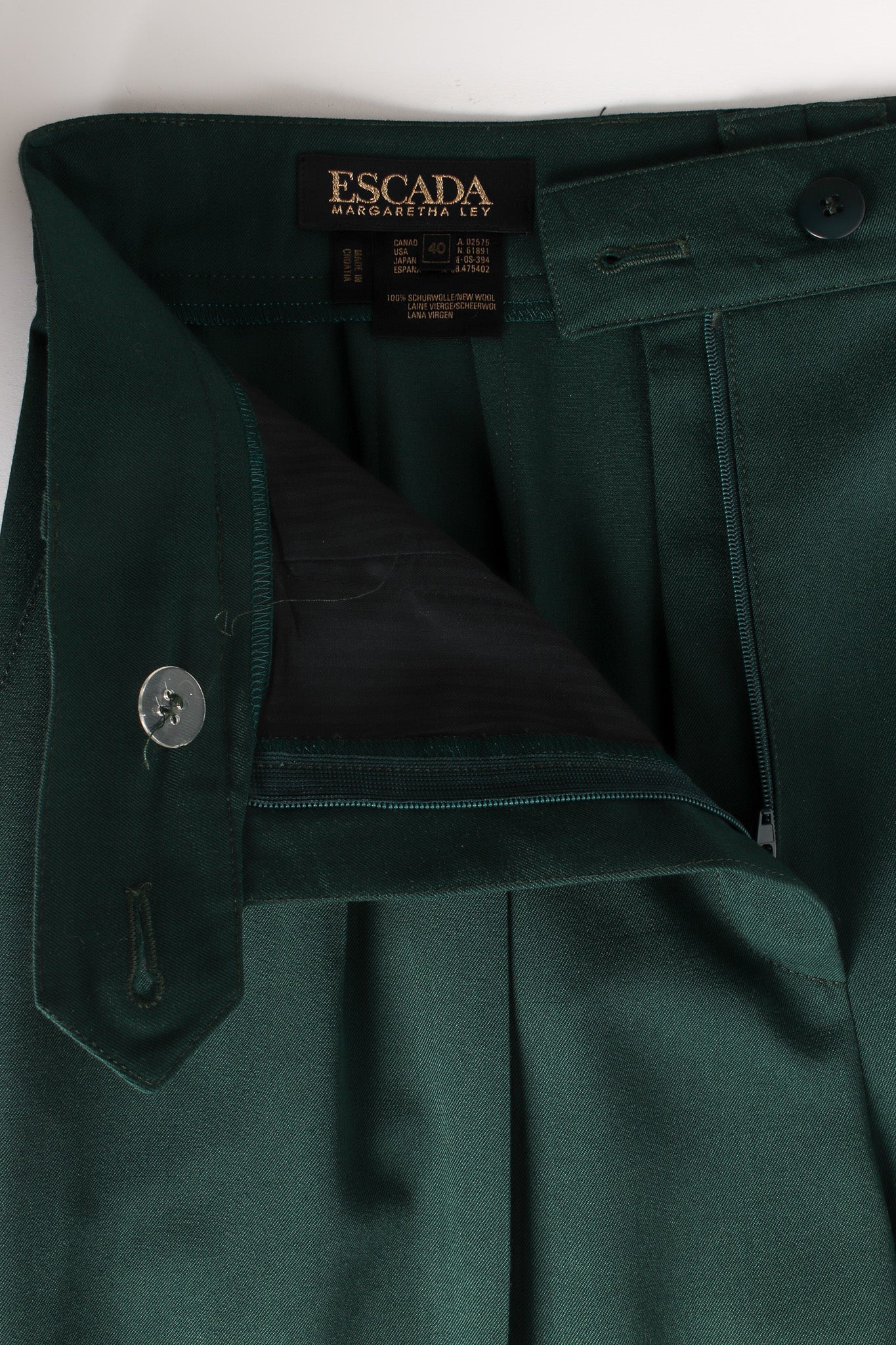 Vintage Escada Double Breasted Blazer & Pant Suit Set zipper opening @ Recess LA