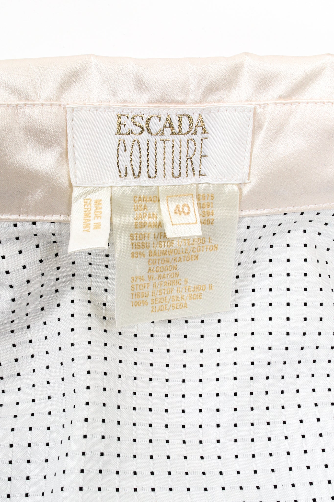 Vintage Escada Dobby Dot Tassel Tie Shirt label at Recess Los Angeles
