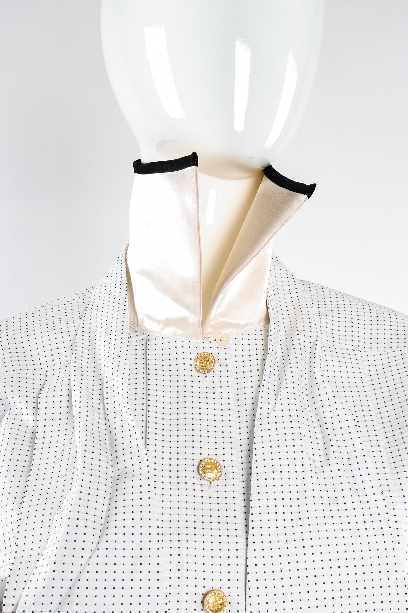 Vintage Escada Dobby Dot Tassel Tie Shirt on Mannequin collar at Recess Los Angeles