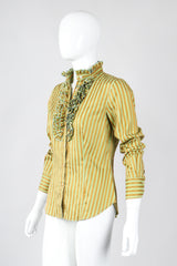 Recess Los Angeles Vintage Etro Cotton Sateen Ruffle Stripe Blouse