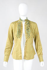Recess Los Angeles Vintage Etro Cotton Sateen Ruffle Stripe Blouse