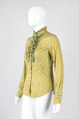 Recess Los Angeles Vintage Etro Cotton Sateen Ruffle Stripe Blouse