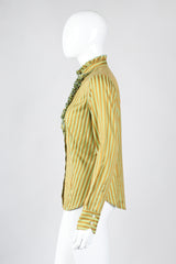 Recess Los Angeles Vintage Etro Cotton Sateen Ruffle Stripe Blouse
