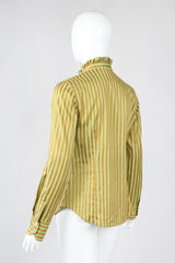 Recess Los Angeles Vintage Etro Cotton Sateen Ruffle Stripe Blouse