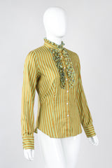 Recess Los Angeles Vintage Etro Cotton Sateen Ruffle Stripe Blouse