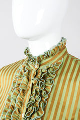 Recess Los Angeles Vintage Etro Cotton Sateen Ruffle Stripe Blouse