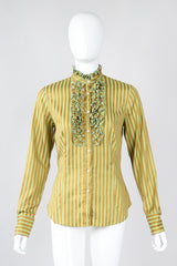 Recess Los Angeles Vintage Etro Cotton Sateen Ruffle Stripe Blouse