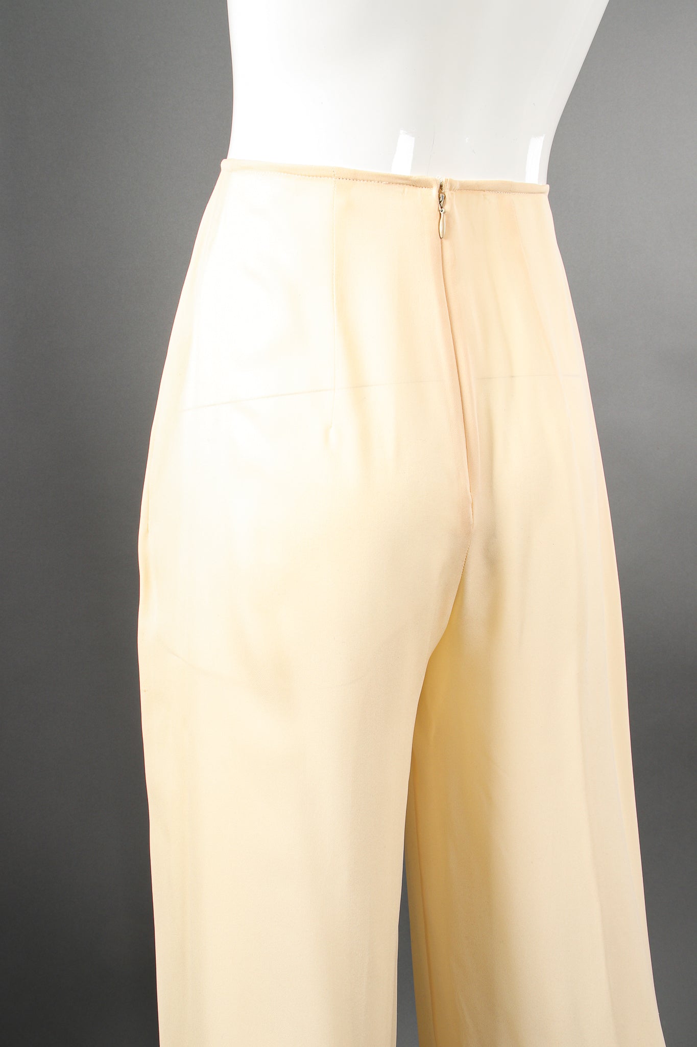 Vintage Eva Chun Silk Jacket & Chiffon Pant Suit Set pant zipper at Recess Los Angeles