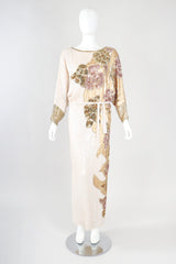 Recess Designer Consignment Vintage Fab Connection Beaded Sequined Blouson Batwing Dress Los Angele resale