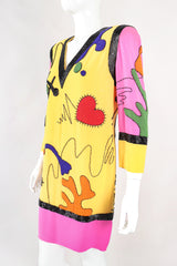 Recess Los Angeles Designer Consignment Vintage Fabrice Silhouette Colorblock Beaded School Classroom Doodle Math Shift Dress