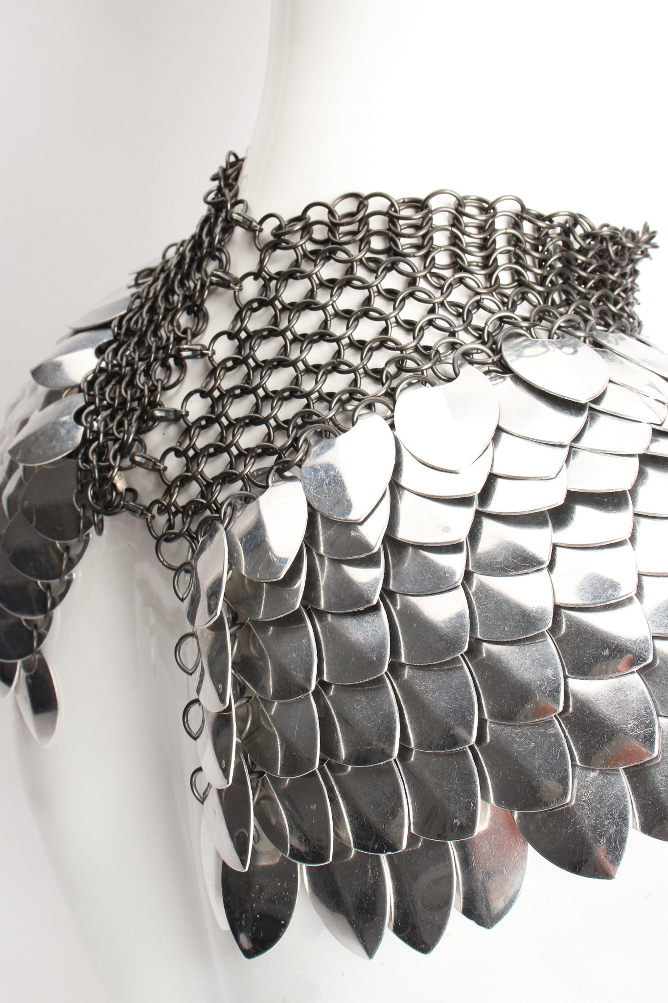 Vintage Chainmail Scale Yoke Collar Choker Necklace back neck on Mannequin at Recess Los Angeles