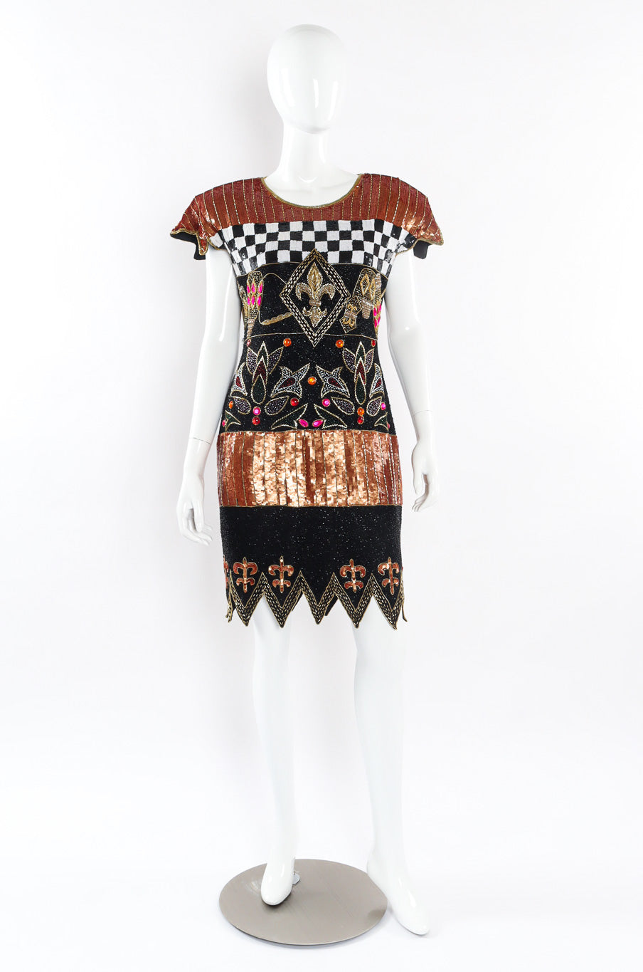 Multi Embellished Cocktail Dress by Fashion Creation front on mannequin @recessla