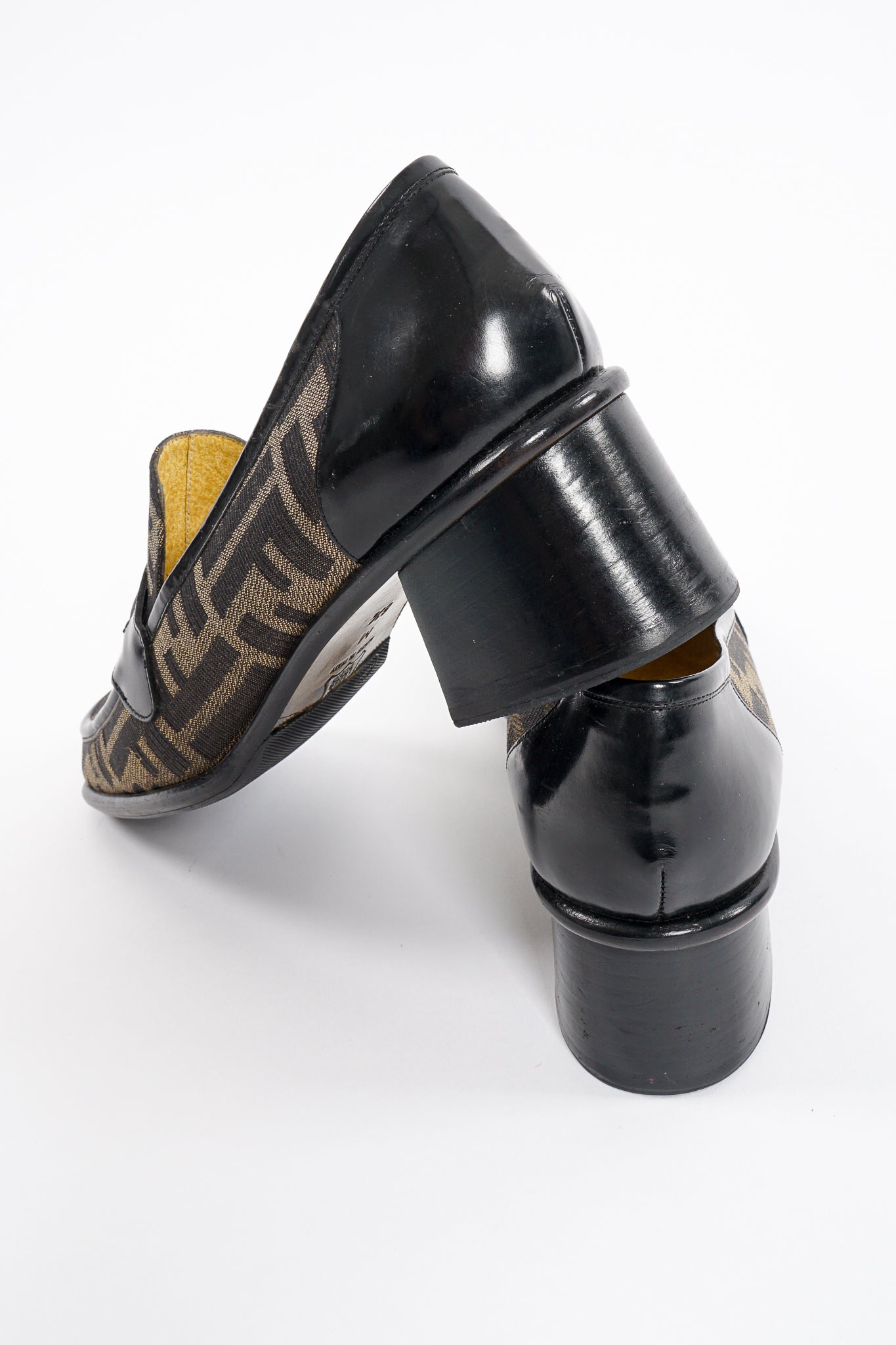 Vintage Fendi Zucca Monogram Loafers back heel detail at Recess Los Angeles