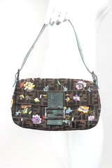 Recess Designer Consignment Vintage Fendi Zucca Zucchino Floral Embroidered Canvas Monogram Baguette Shoulder Bag Los Angeles Resale