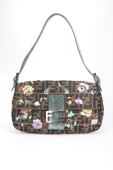 Recess Designer Consignment Vintage Fendi Zucca Zucchino Floral Embroidered Canvas Monogram Baguette Shoulder Bag Los Angeles Resale