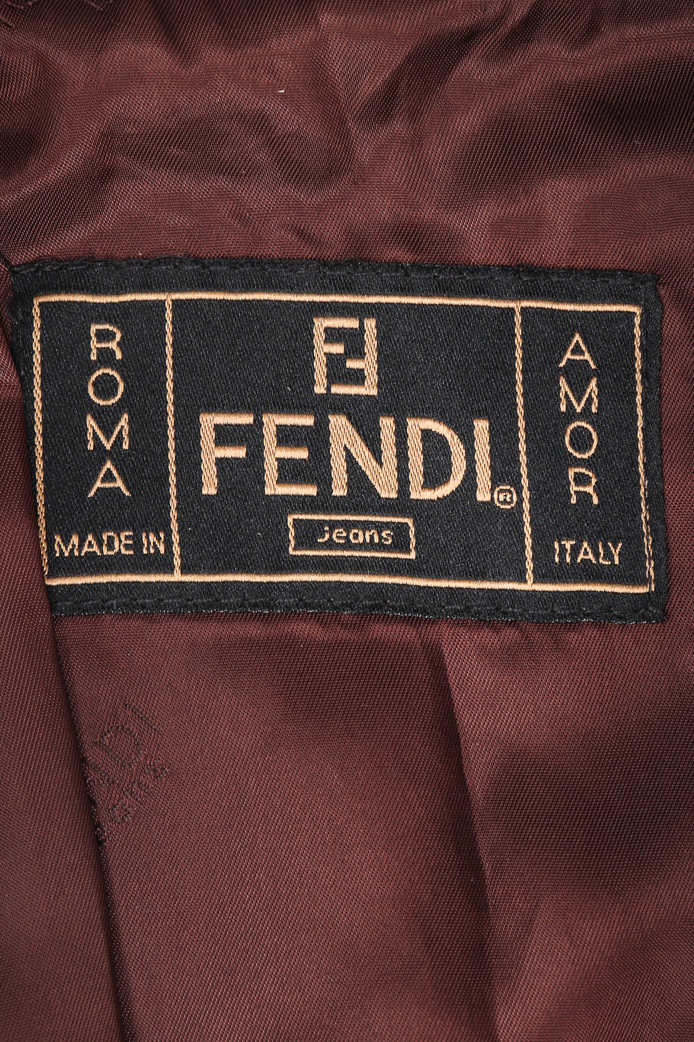 Recess Vintage Fendi Label on Brown Lining Fabric of Trench Coat