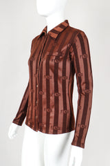 Recess Vintage Fendi Brown Striped Knit Collared Shirt on Mannequin, side angle