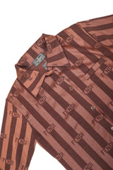 Recess Vintage Fendi Brown Striped Knit Collared Shirt on white background