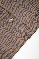 Recess Vintage Fendi Brown Tiger Twill Jean Jacket on white background, button detail