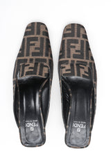 Recess Los Angeles Vintage Fendi Double F Karl Lagerfeld Zucca Monogram Block Heel Mules
