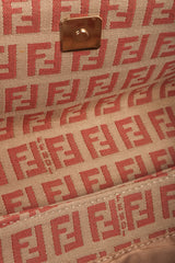 Recess Los Angeles Vintage Fendi Zucca Double F Monogram Magnetic Closure Tan Pink Leather Strap