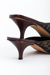 Recess Los Angeles Vintage Fendi Brown Zucca F Monogram Leather Sole Mules Square Toe