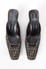 Recess Los Angeles Vintage Fendi Brown Zucca F Monogram Leather Sole Mules Square Toe