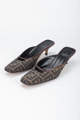 Recess Los Angeles Vintage Fendi Brown Zucca F Monogram Leather Sole Mules Square Toe