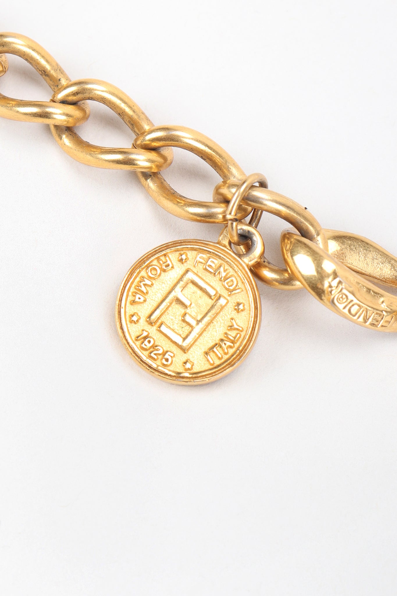 Recess Vintage Fendi Gold Astrology Symbol Collar Necklace Logo Charm Close Up