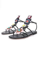 Recess Designer Consignment Vintage Fendi 2016 Flowerland Gladiator Leather Sandals Los Angeles Resale