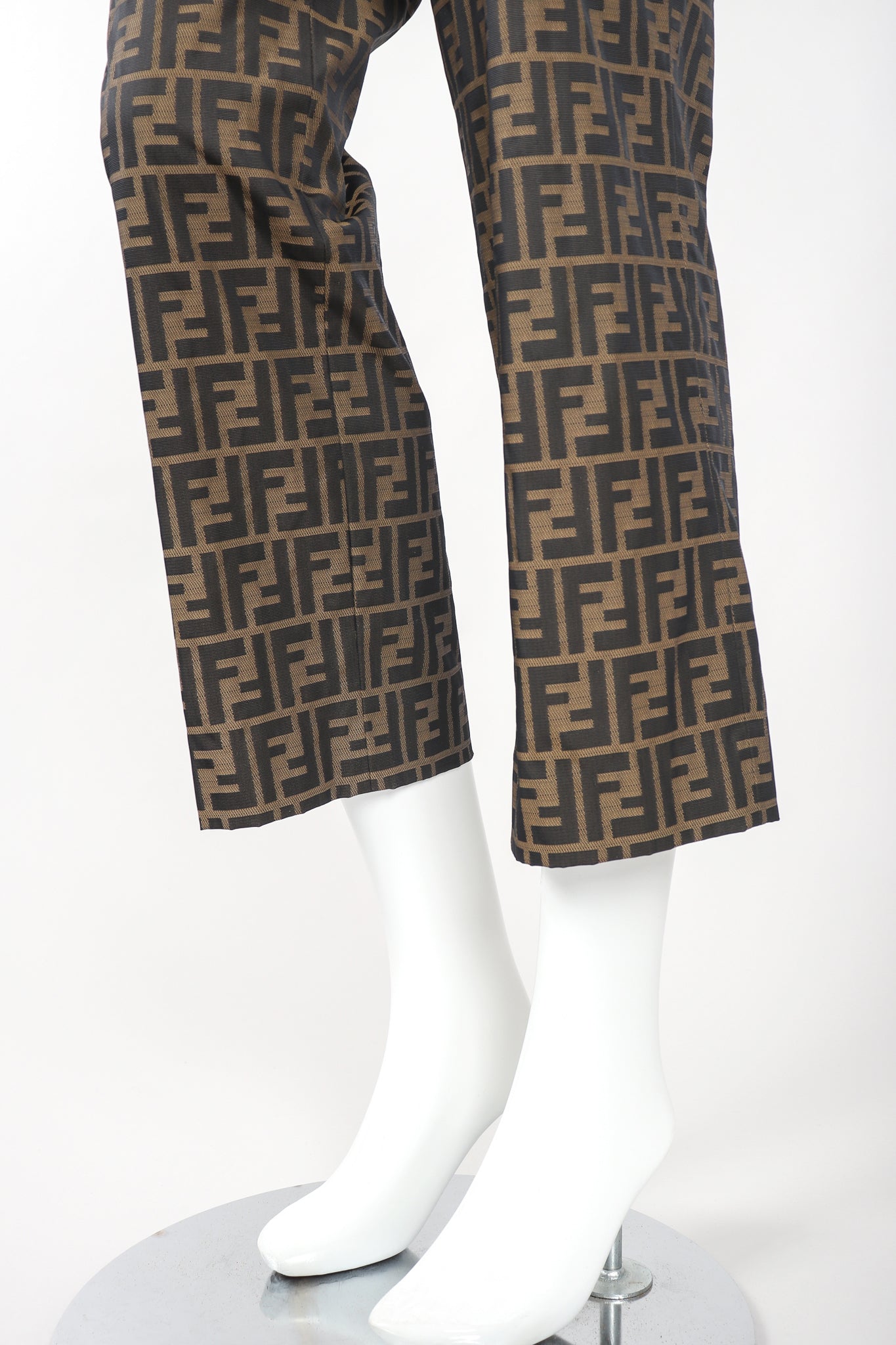 Recess Vintage Fendi Brown Monogram Zucca Logo Pant On Mannequin, Ankle Hem