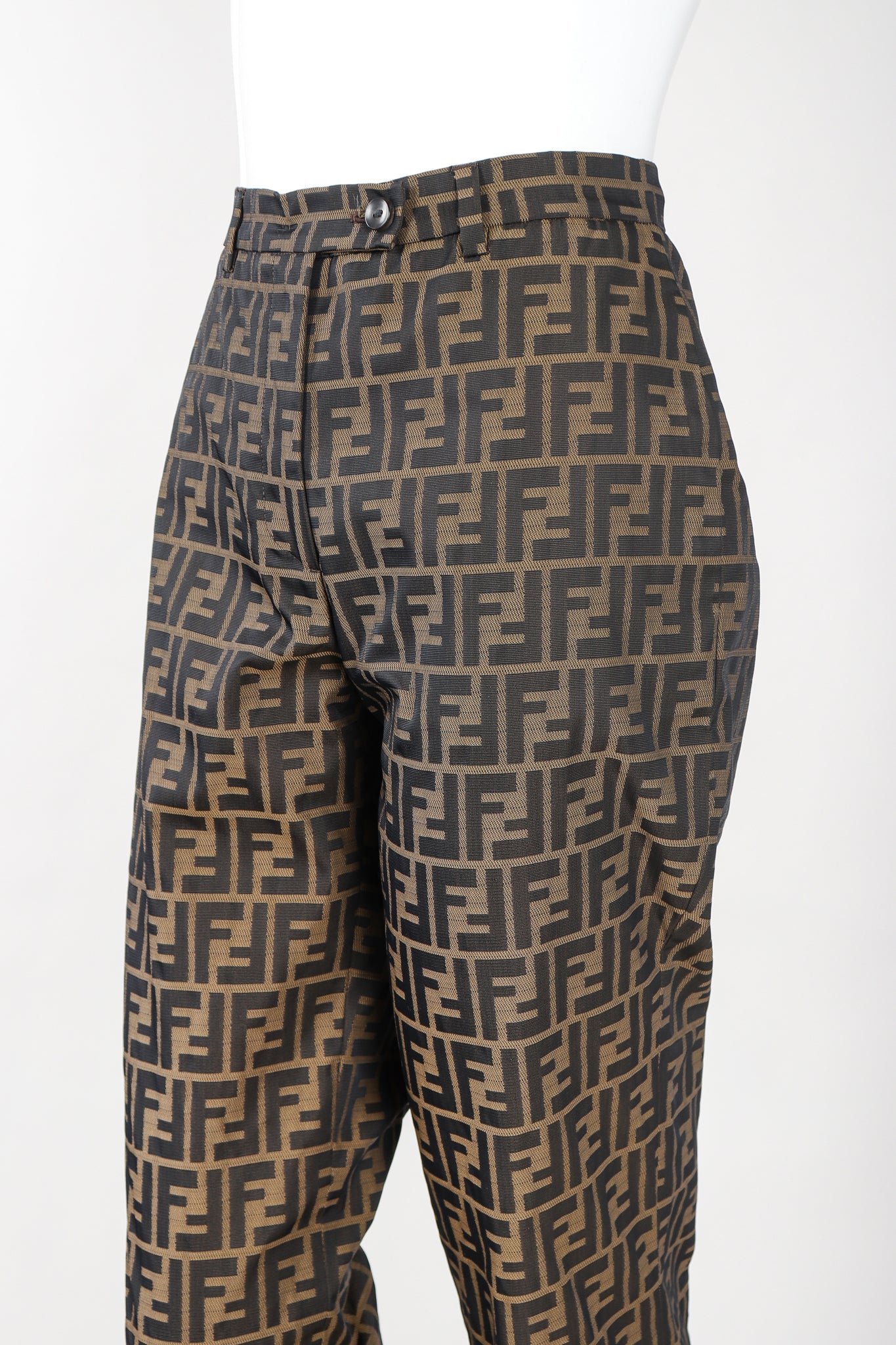 Recess Vintage Fendi Brown Monogram Zucca Logo Pant, front On Mannequin
