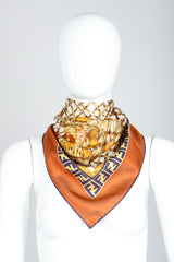 Vintage Fendi Zucca Basket Backpack Print Silk Scarf tied on Mannequin Neck
